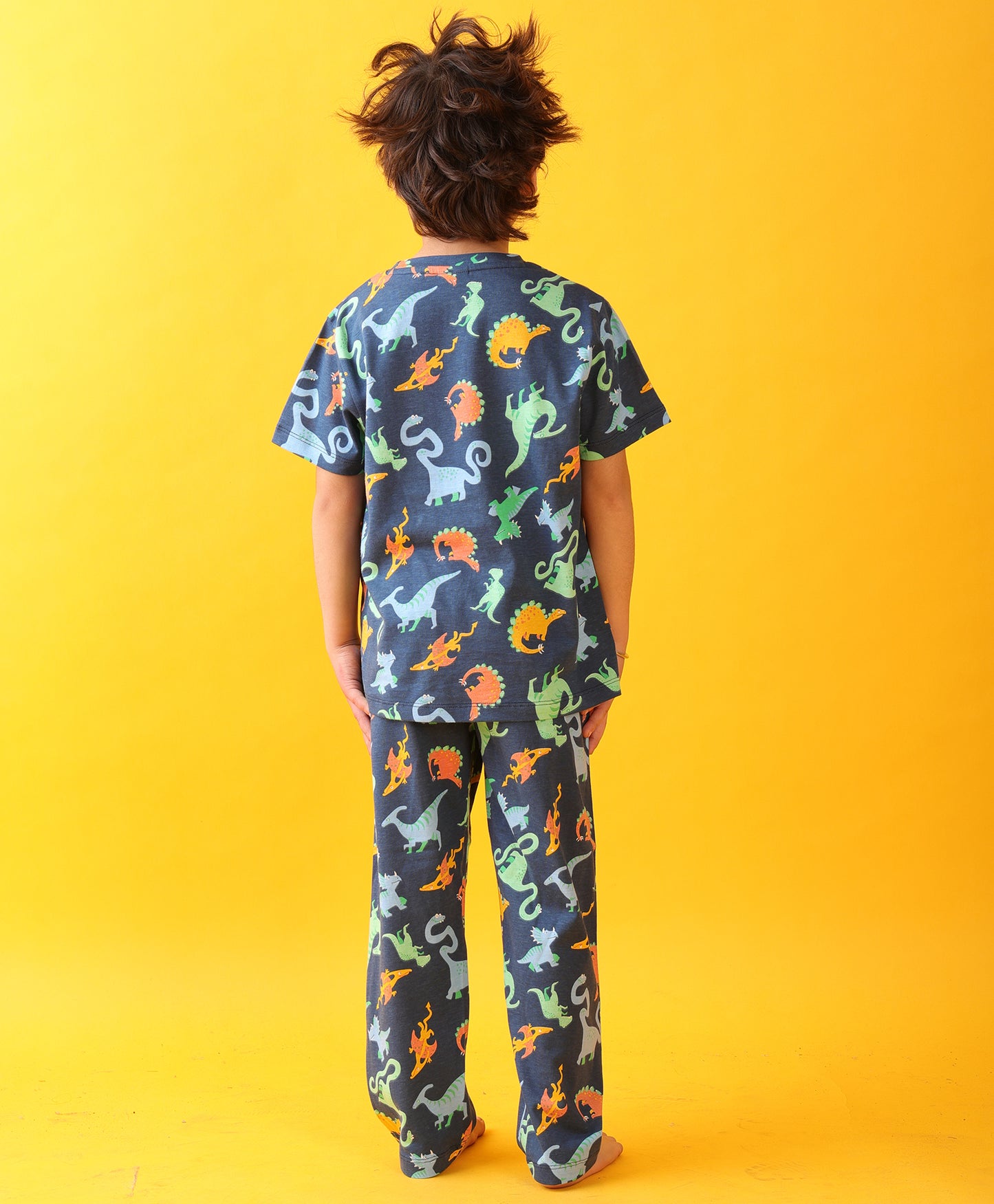 BLUE DINO DREAMS SHORT SLEEVES PYJAMA SET - BLUE