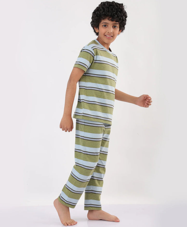 SKY OLIVE STRIPED SHORT SLEEVES PYJAMA SET - SKY/OLIVE - Anthrilo 