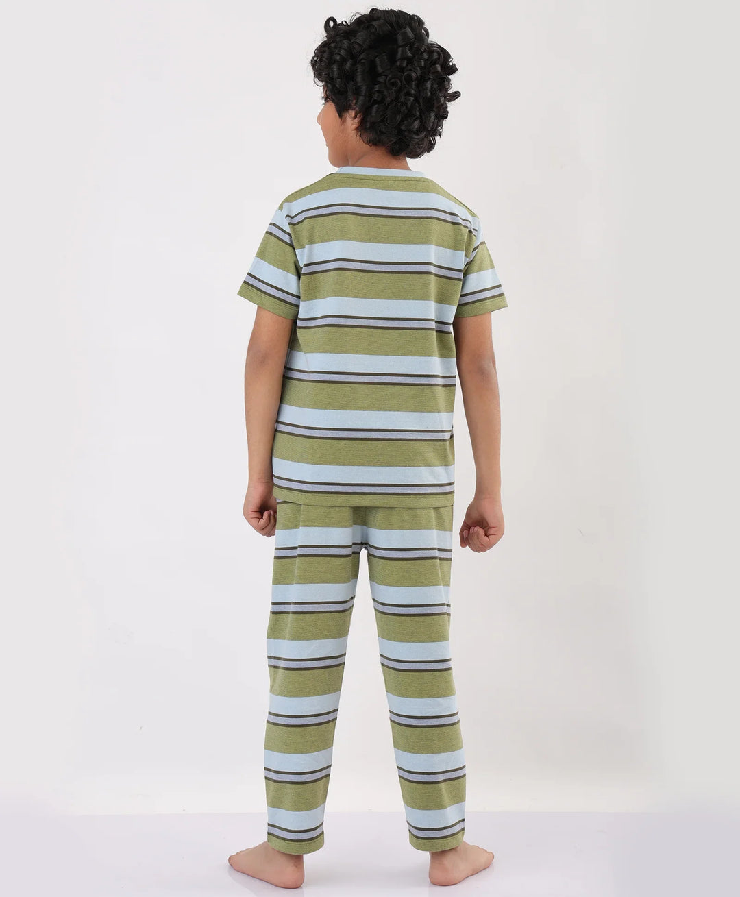SKY OLIVE STRIPED SHORT SLEEVES PYJAMA SET - SKY/OLIVE - Anthrilo 