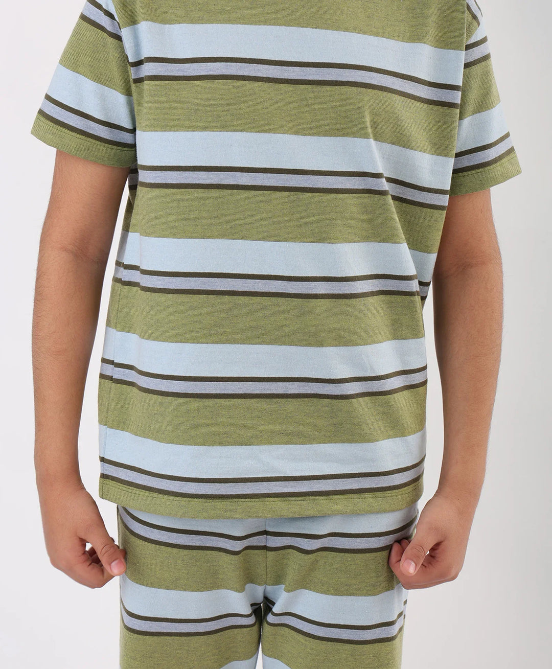 SKY OLIVE STRIPED SHORT SLEEVES PYJAMA SET - SKY/OLIVE - Anthrilo 
