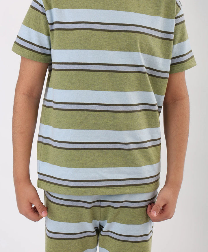 SKY OLIVE STRIPED SHORT SLEEVES PYJAMA SET - SKY/OLIVE - Anthrilo 