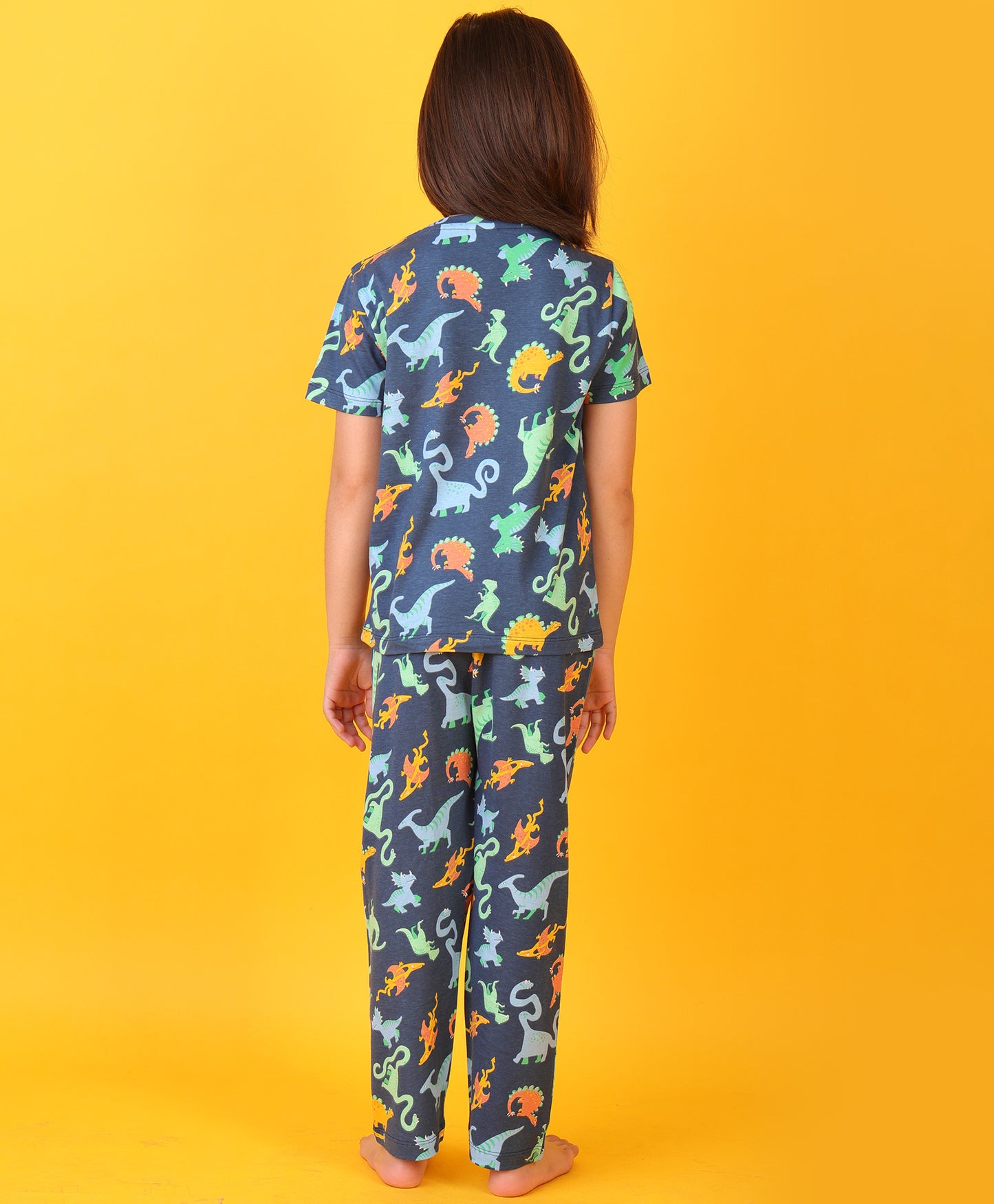 BLUE DINO DREAMS GIRLS SHORT SLEEVES PYJAMA SET - BLUE