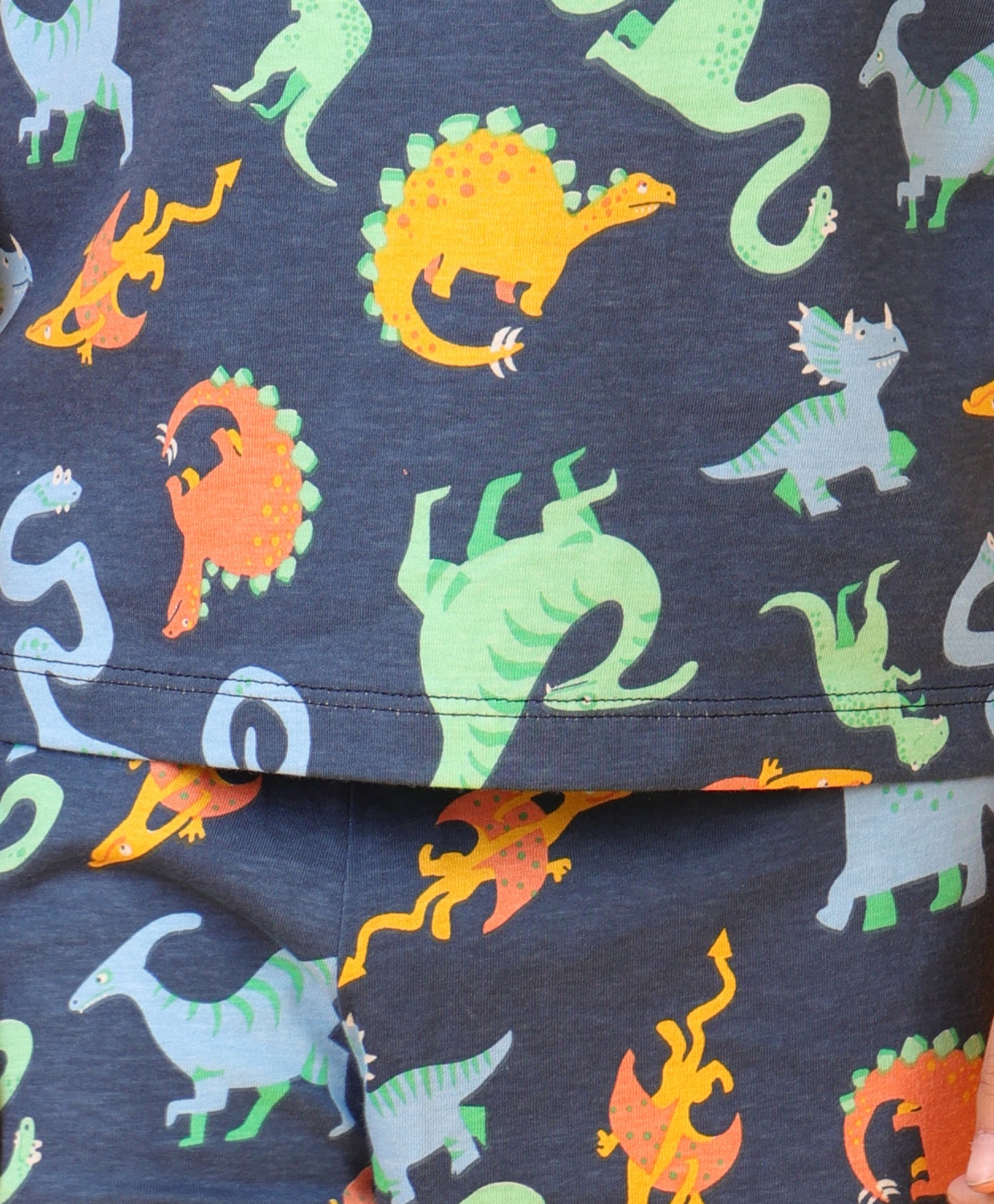 BLUE DINO DREAMS GIRLS SHORT SLEEVES PYJAMA SET - BLUE