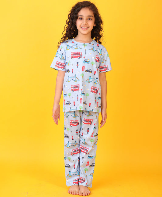 LONDON DREAMS GIRLS SHORT SLEEVES PYJAMA SET - SKY