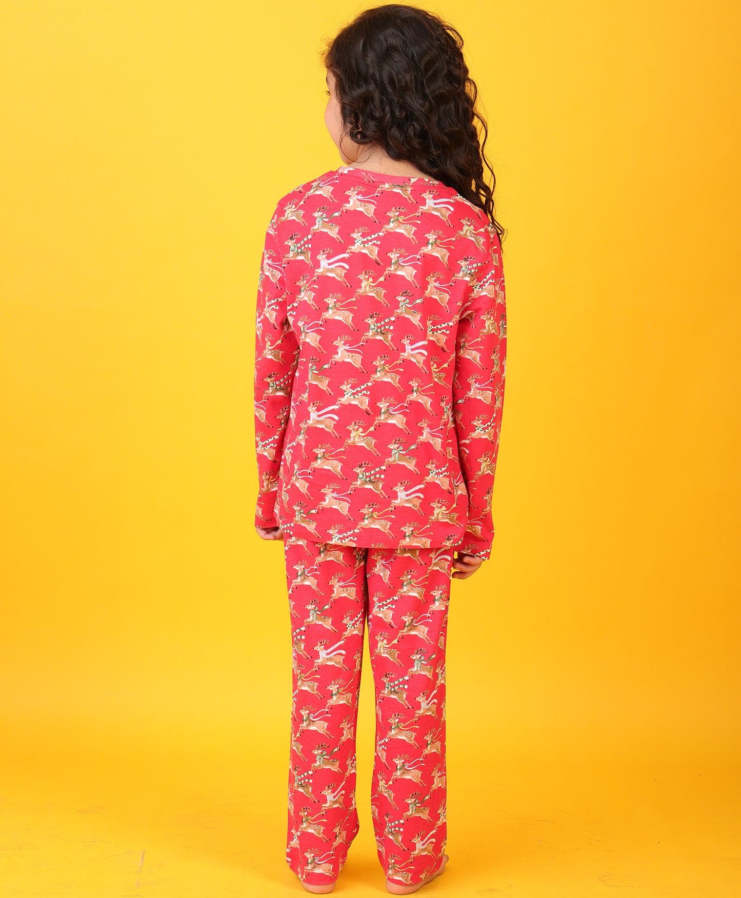 REINDEER GIRLS LONG SLEEVES PYJAMA SET - RED