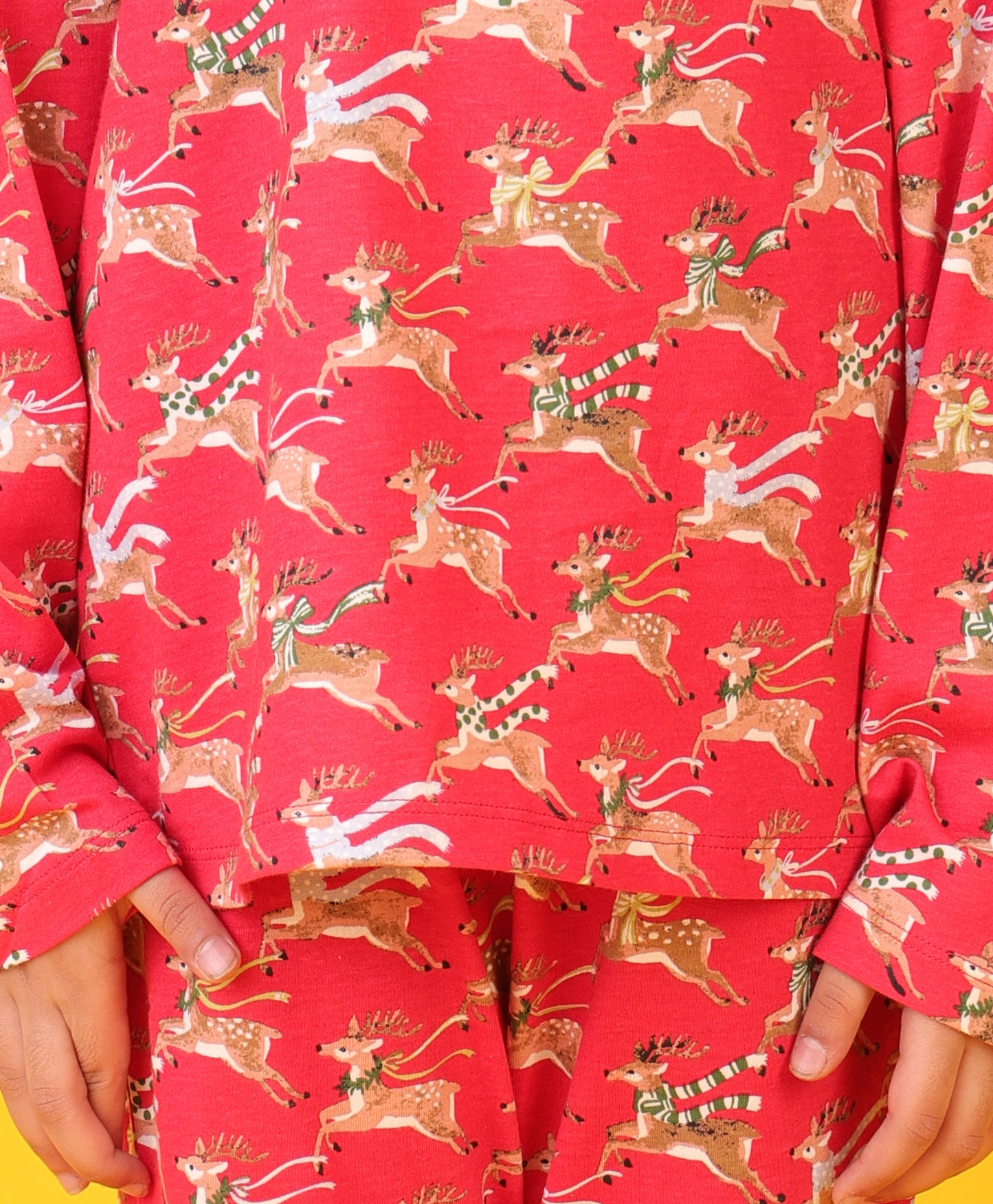 REINDEER GIRLS LONG SLEEVES PYJAMA SET - RED