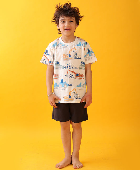 MIGHTY DIGGER SLEEPWEAR SHORTS SET - WHITE/NAVY