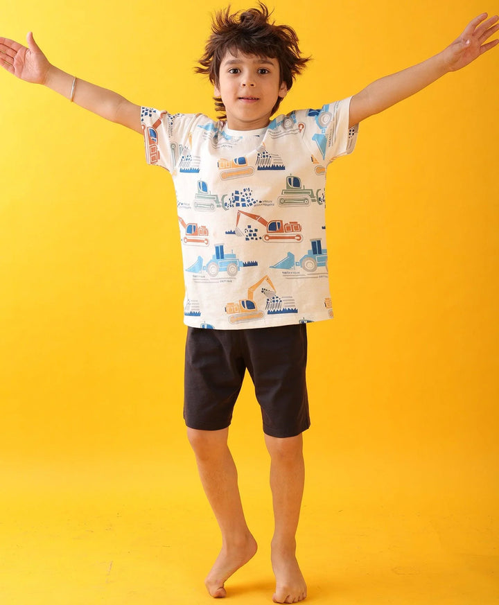 MIGHTY DIGGER SLEEPWEAR SHORTS SET - WHITE/NAVY - Anthrilo 