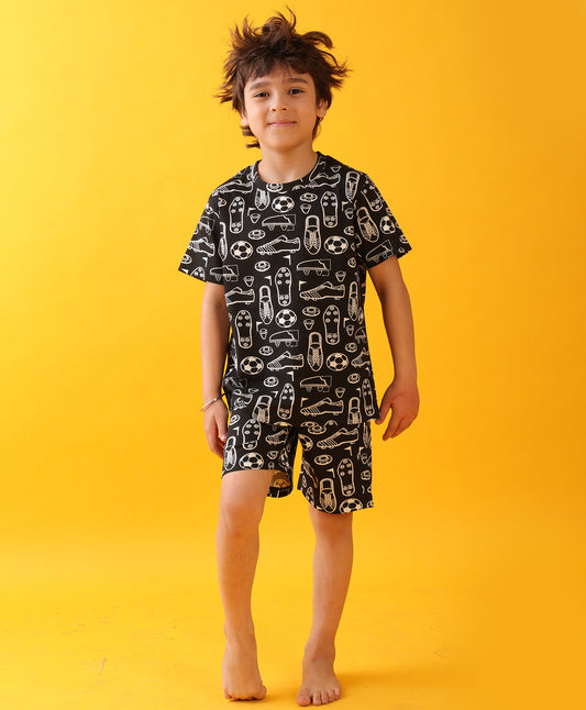 FOOTBALL SHOES SLEEPWEAR SHORTS SET - BLACK