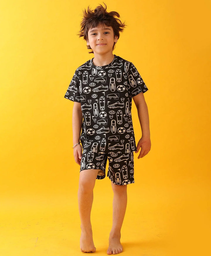 FOOTBALL SHOES SLEEPWEAR SHORTS SET - BLACK - Anthrilo 