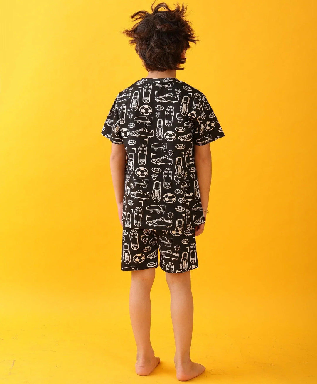FOOTBALL SHOES SLEEPWEAR SHORTS SET - BLACK - Anthrilo 