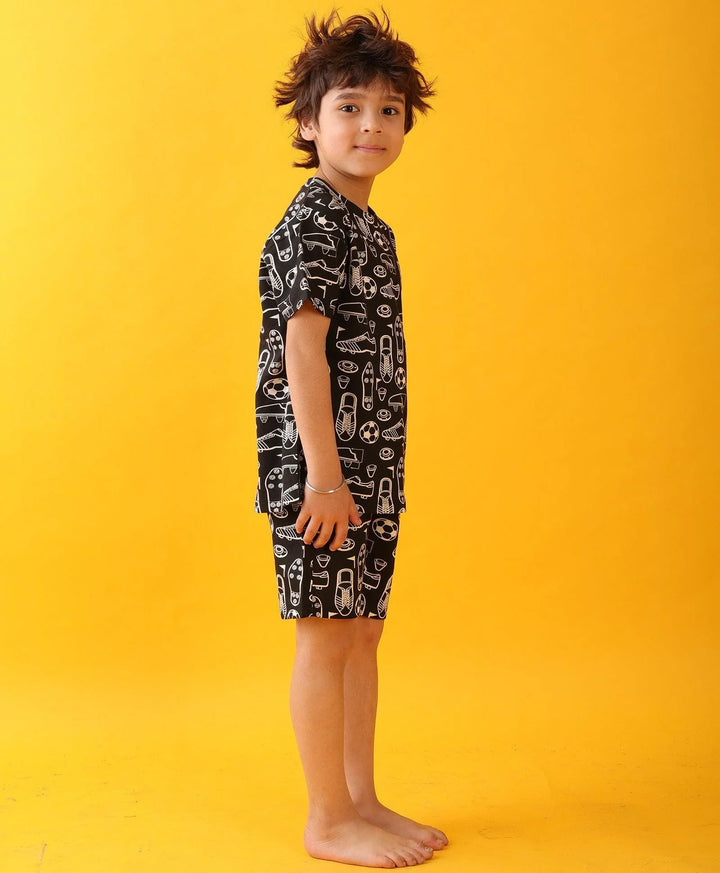 FOOTBALL SHOES SLEEPWEAR SHORTS SET - BLACK - Anthrilo 