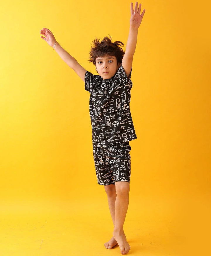 FOOTBALL SHOES SLEEPWEAR SHORTS SET - BLACK - Anthrilo 
