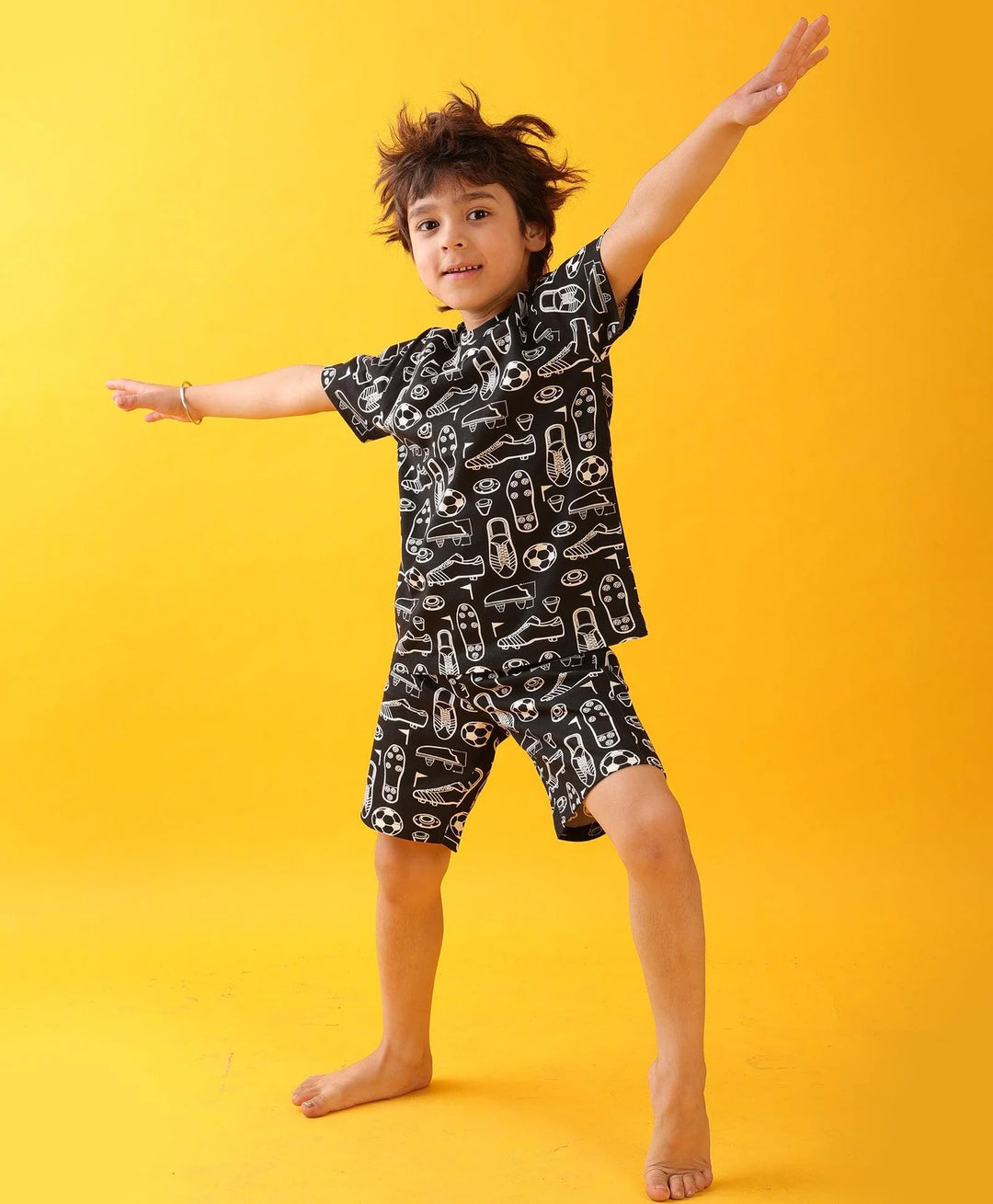 FOOTBALL SHOES SLEEPWEAR SHORTS SET - BLACK - Anthrilo 