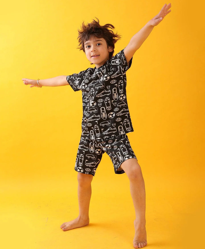 FOOTBALL SHOES SLEEPWEAR SHORTS SET - BLACK - Anthrilo 