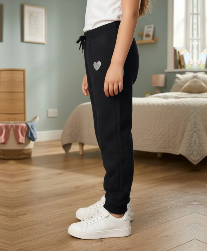 Black Silver Heart Interlock Summer Jogger - Black