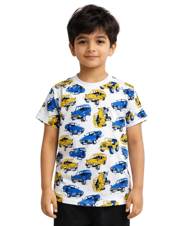 Cars Print Summer Short Sleeves Boys T-Shirt - White