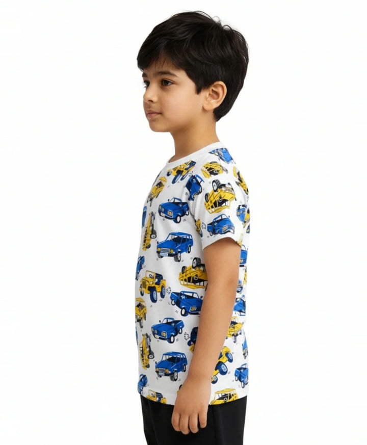 Cars Print Summer Short Sleeves Boys T-Shirt - White