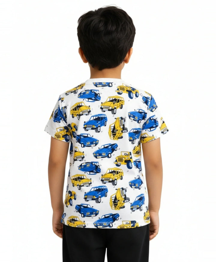 Cars Print Summer Short Sleeves Boys T-Shirt - White