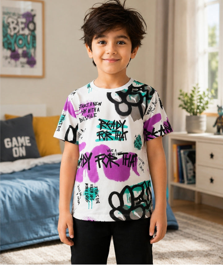 Ready For That Short Sleeves Boys T-Shirt - White