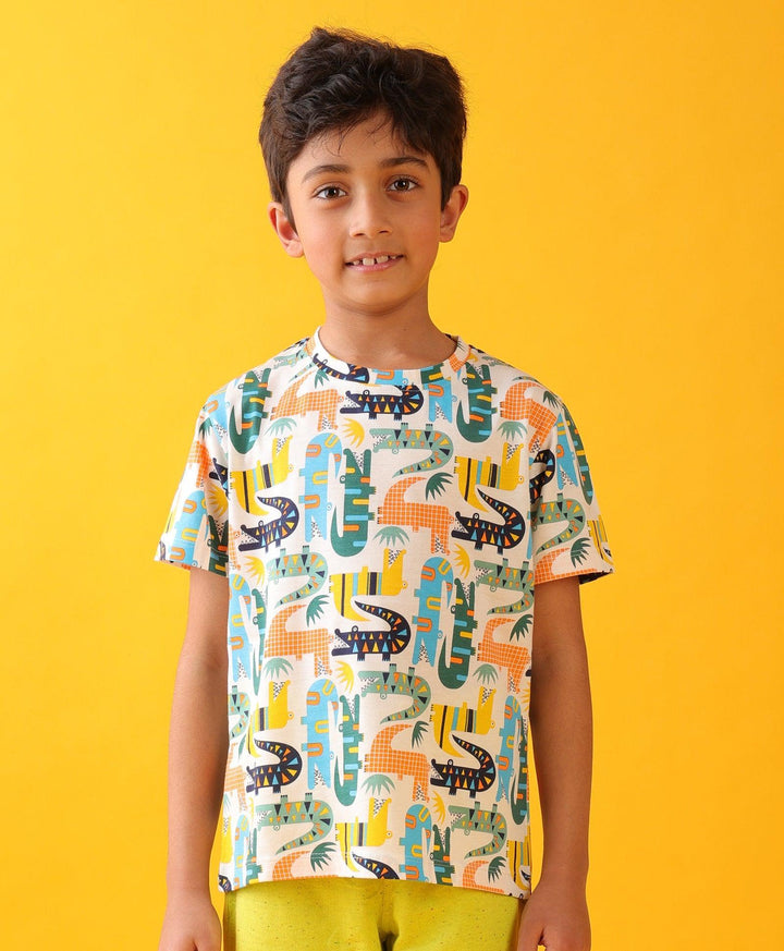 CROCODILE SHORT SLEEVES BOYS T-SHIRT - OFF WHITE - Anthrilo 