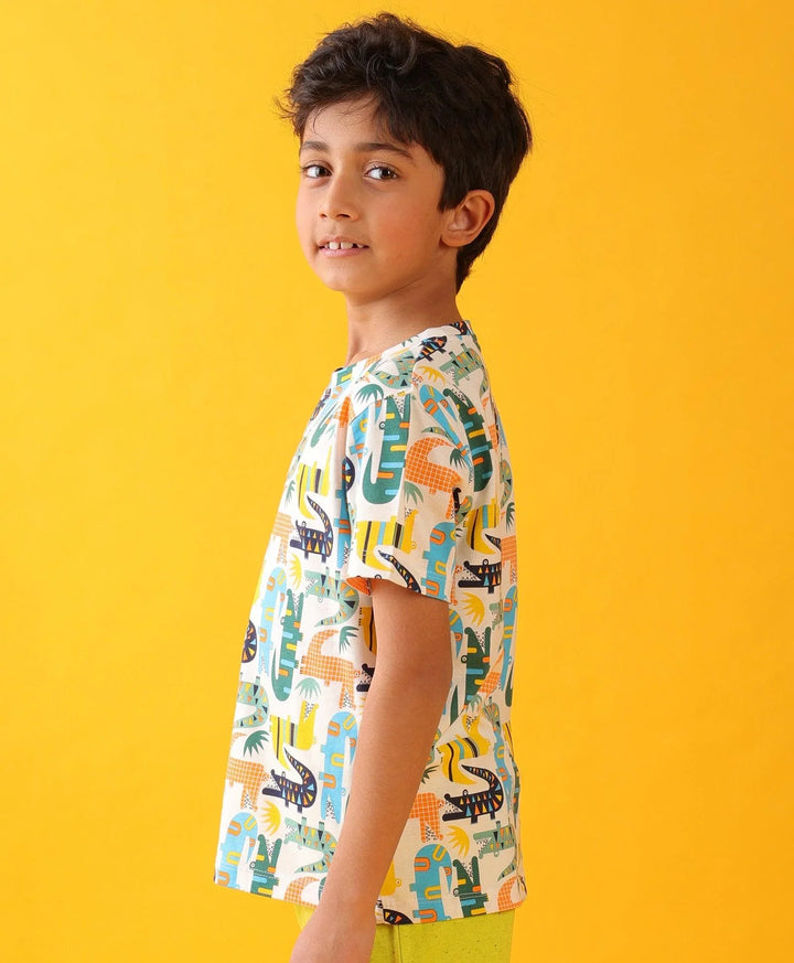 CROCODILE SHORT SLEEVES BOYS T-SHIRT - OFF WHITE - Anthrilo 