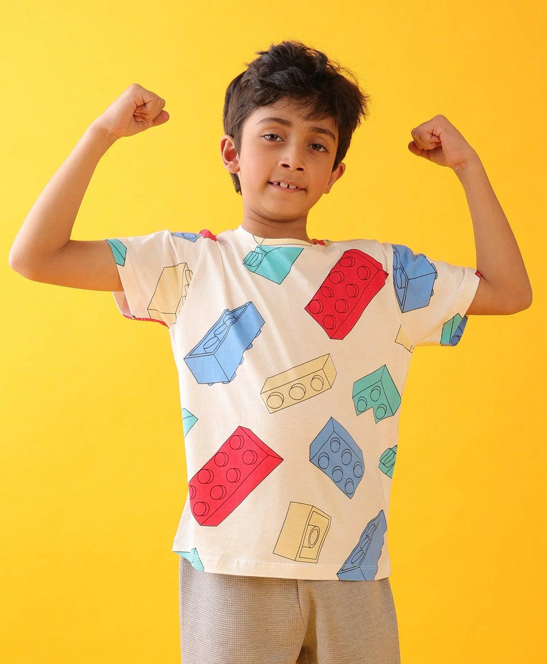 BLOCK BUILDER SHORT SLEEVES BOYS T-SHIRT - OFF WHITE - Anthrilo 