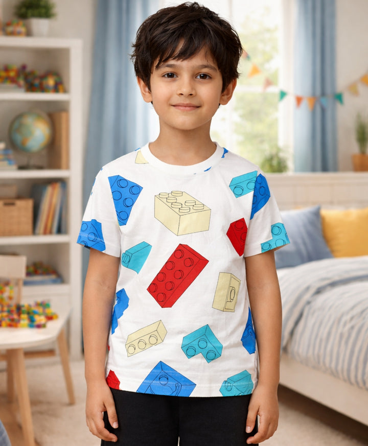 Block Builder Short Sleeves Boys T-Shirt - Off White - Anthrilo 