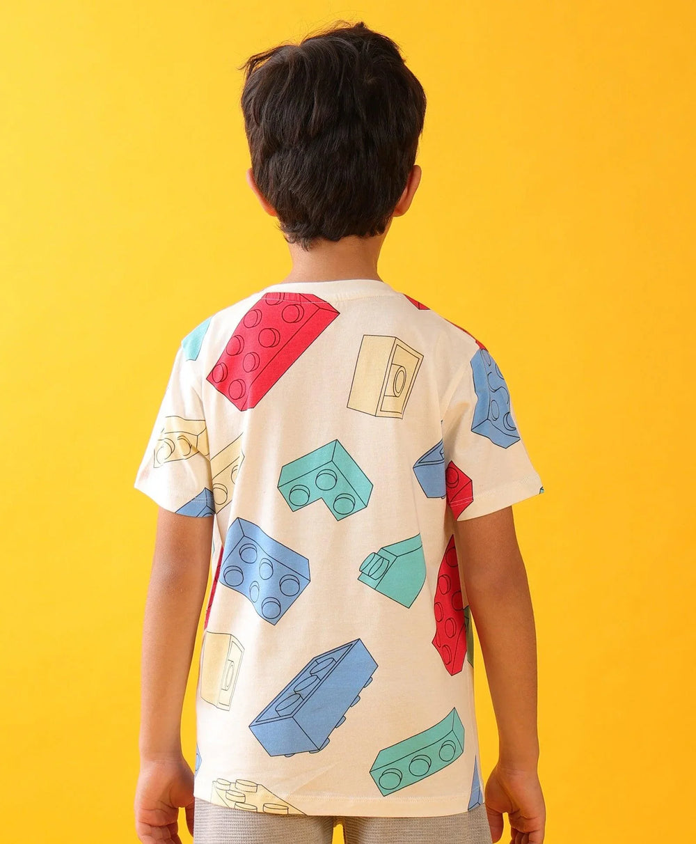 BLOCK BUILDER SHORT SLEEVES BOYS T-SHIRT - OFF WHITE - Anthrilo 