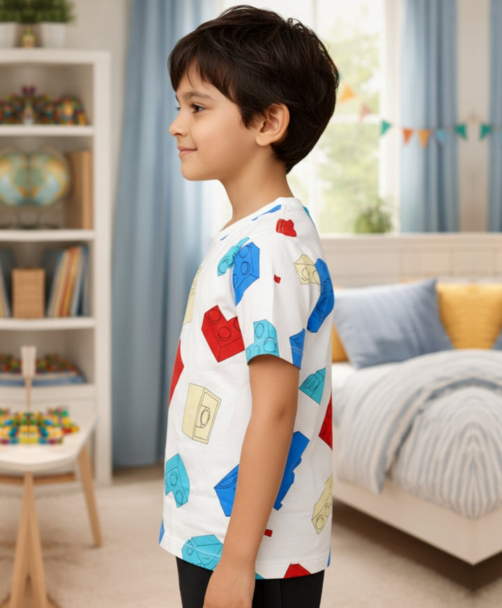 Block Builder Short Sleeves Boys T-Shirt - Off White - Anthrilo 