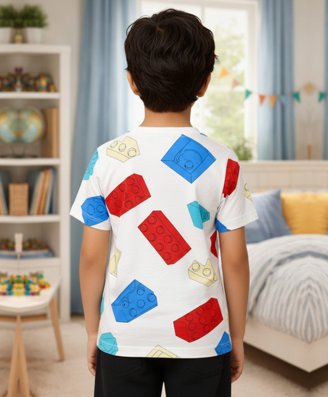 Block Builder Short Sleeves Boys T-Shirt - Off White - Anthrilo 
