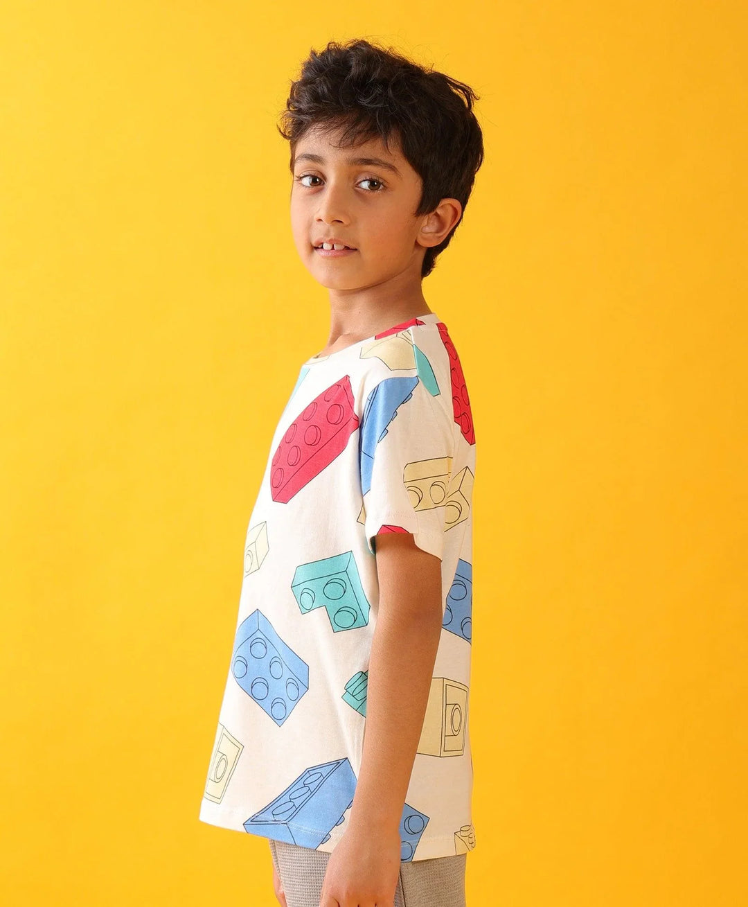 BLOCK BUILDER SHORT SLEEVES BOYS T-SHIRT - OFF WHITE - Anthrilo 