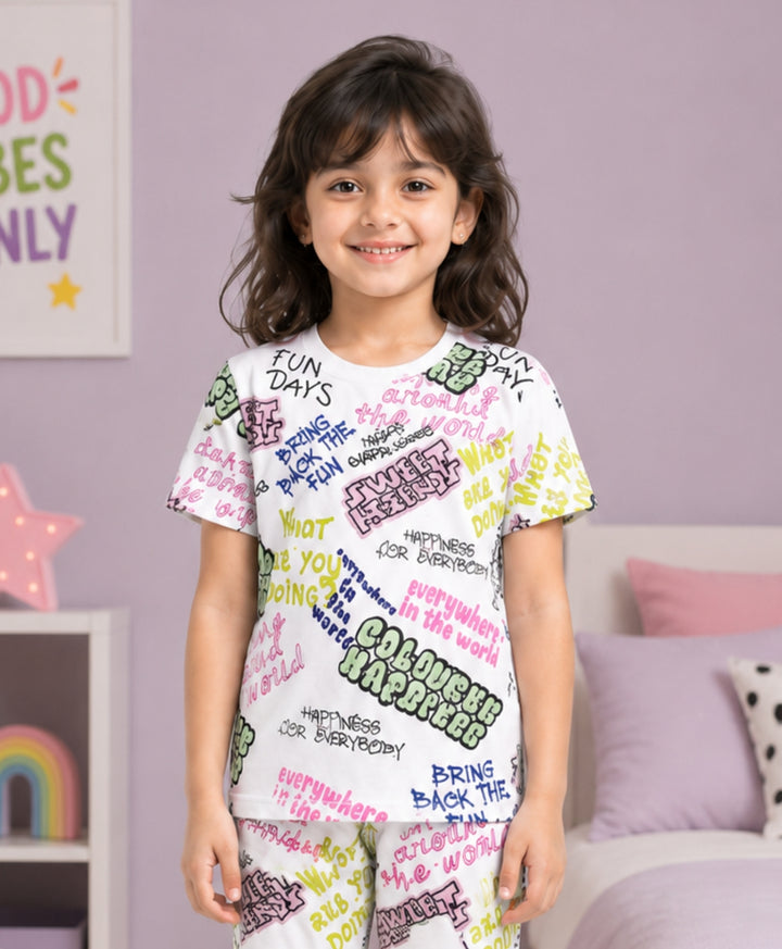 Colorfull Happiness Short Sleeves T-Shirt - White