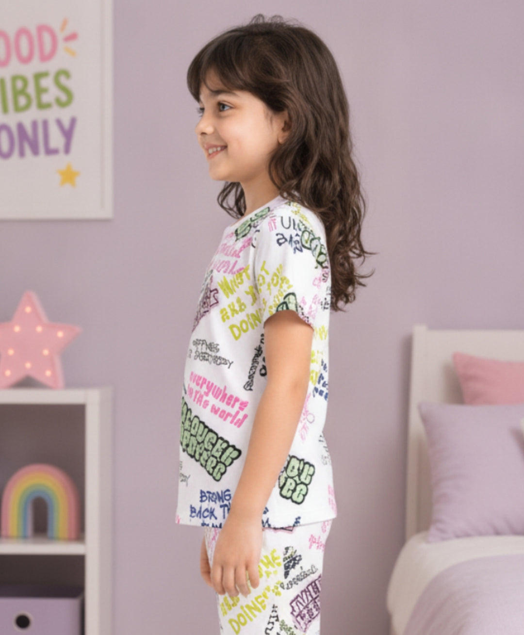 Colorfull Happiness Short Sleeves T-Shirt - White
