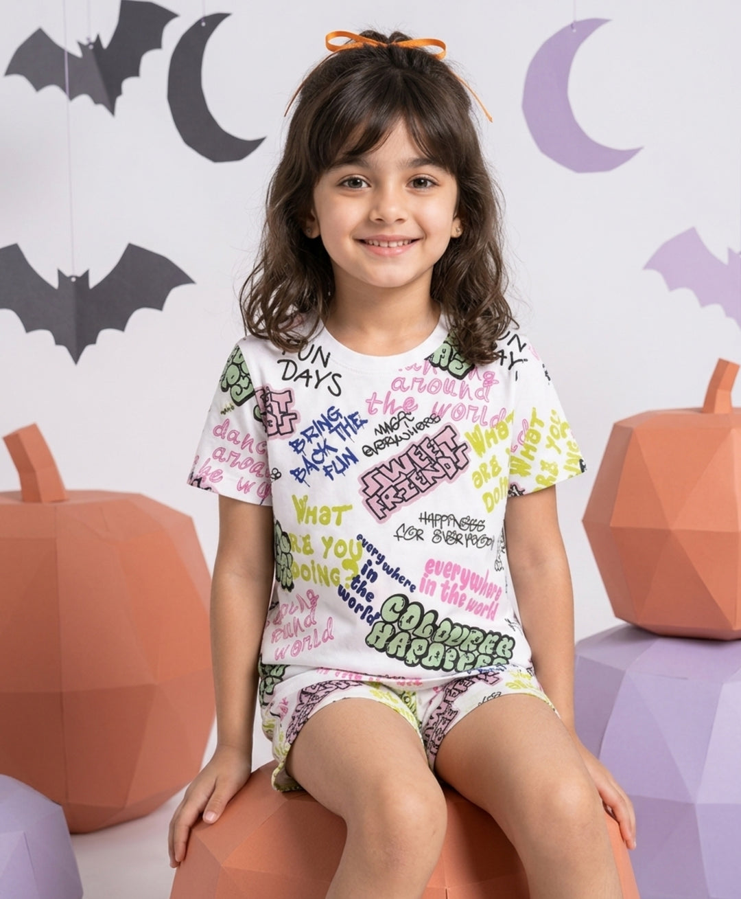 Colorfull Happiness Short Sleeves T-Shirt - White