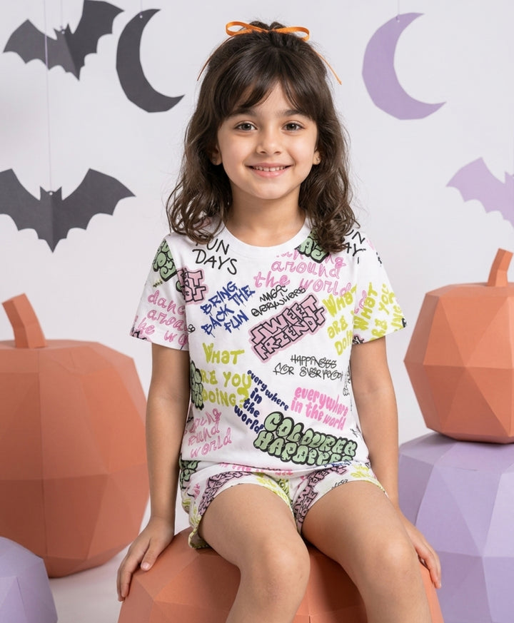 Colorfull Happiness Short Sleeves T-Shirt - White