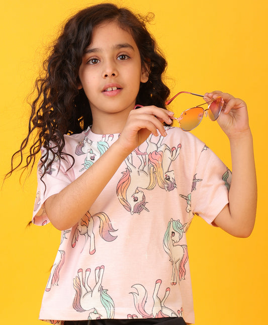 UNICORN STAR SHORT SLEEVES GIRLS T-SHIRT - PINK