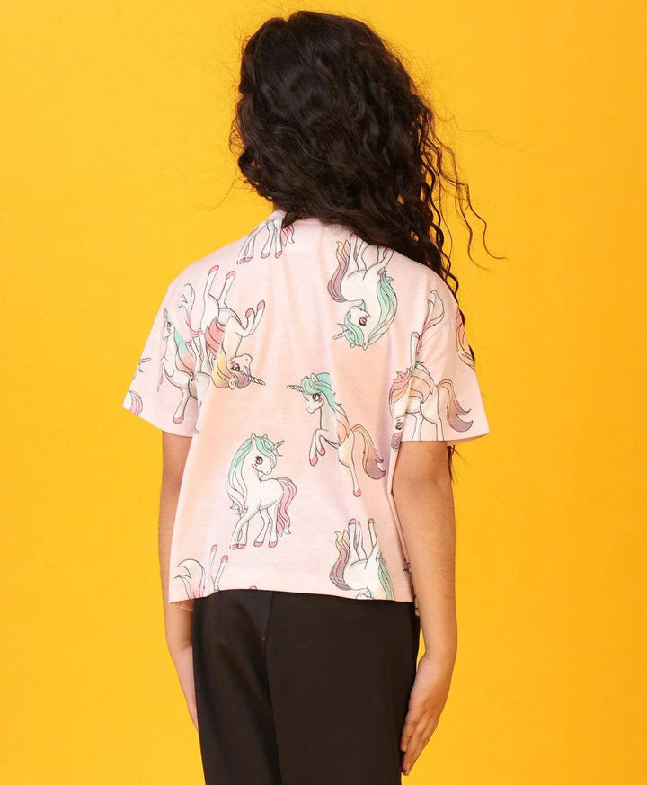 UNICORN STAR SHORT SLEEVES GIRLS T-SHIRT - PINK - Anthrilo 