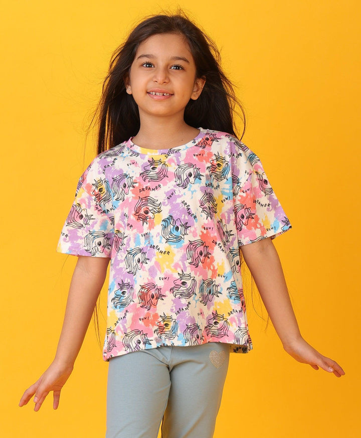 UNICORN TIE DYE SHORT SLEEVES T-SHIRT - WHITE - Anthrilo 