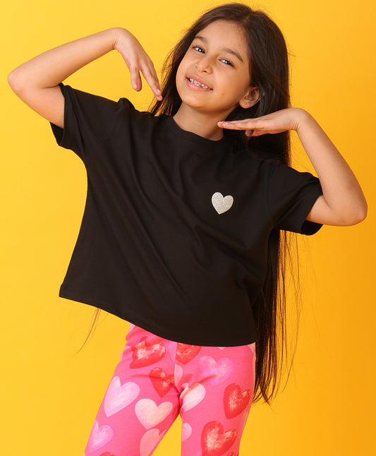 BLACK HEART SHORT SLEEVES SUMMER T-SHIRT - BLACK