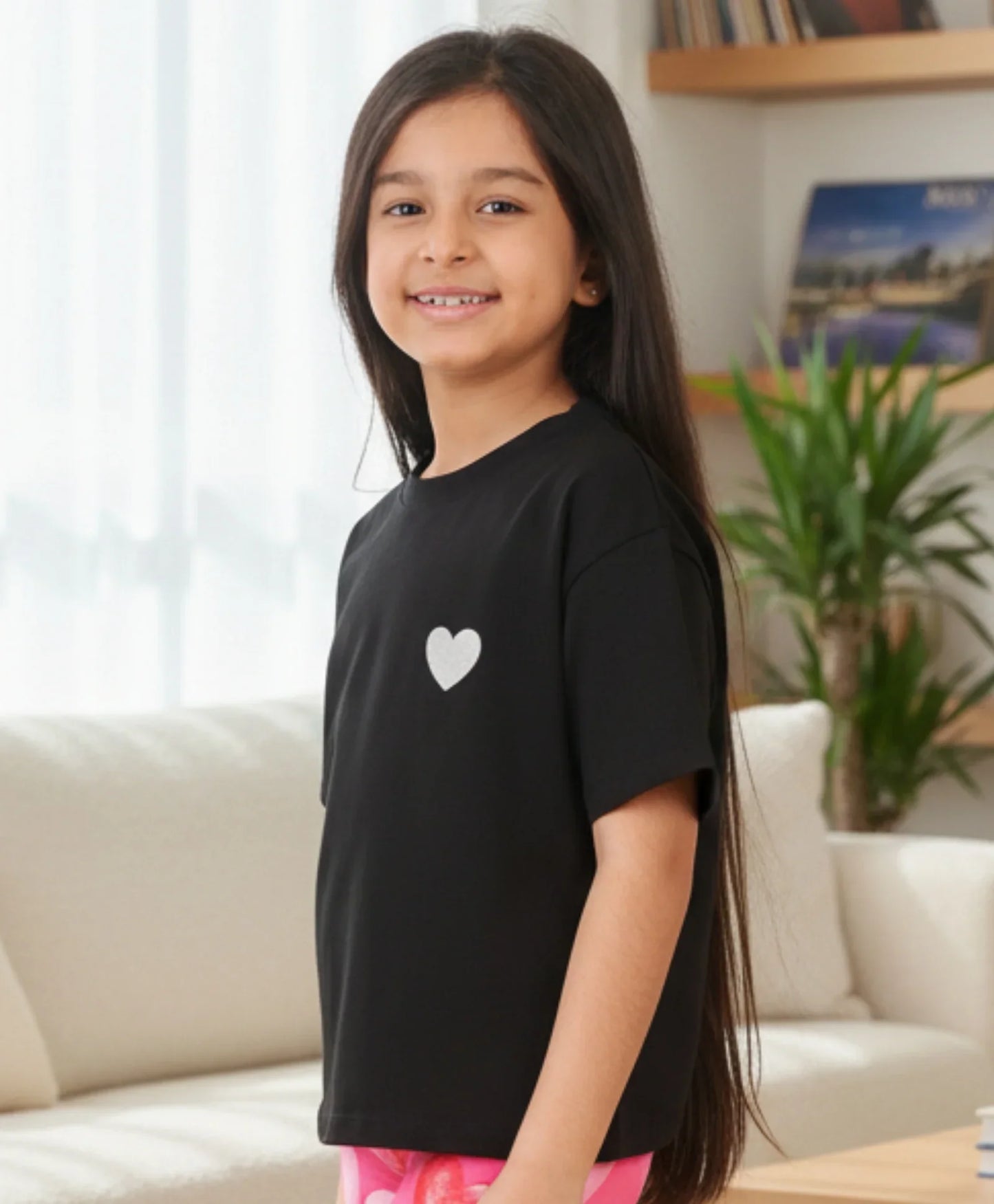 BLACK HEART SHORT SLEEVES SUMMER T-SHIRT - BLACK