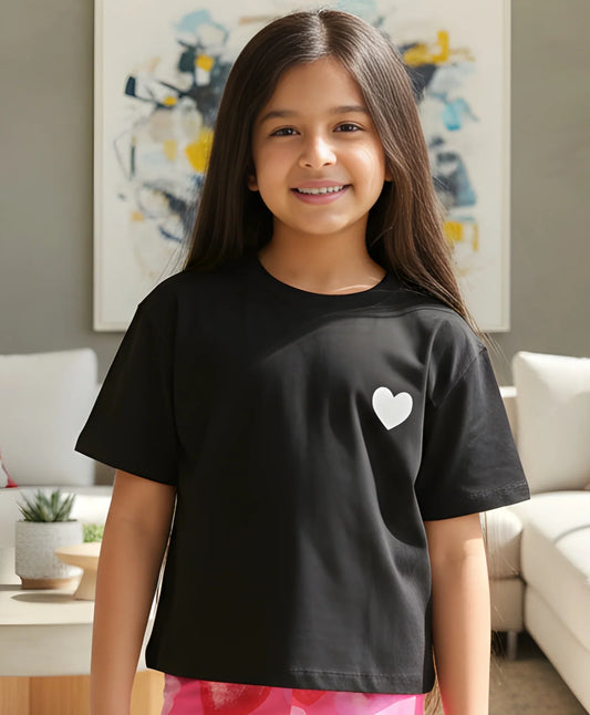 BLACK HEART SHORT SLEEVES SUMMER T-SHIRT - BLACK