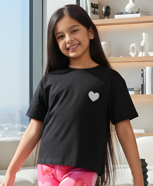 BLACK HEART SHORT SLEEVES SUMMER T-SHIRT - BLACK