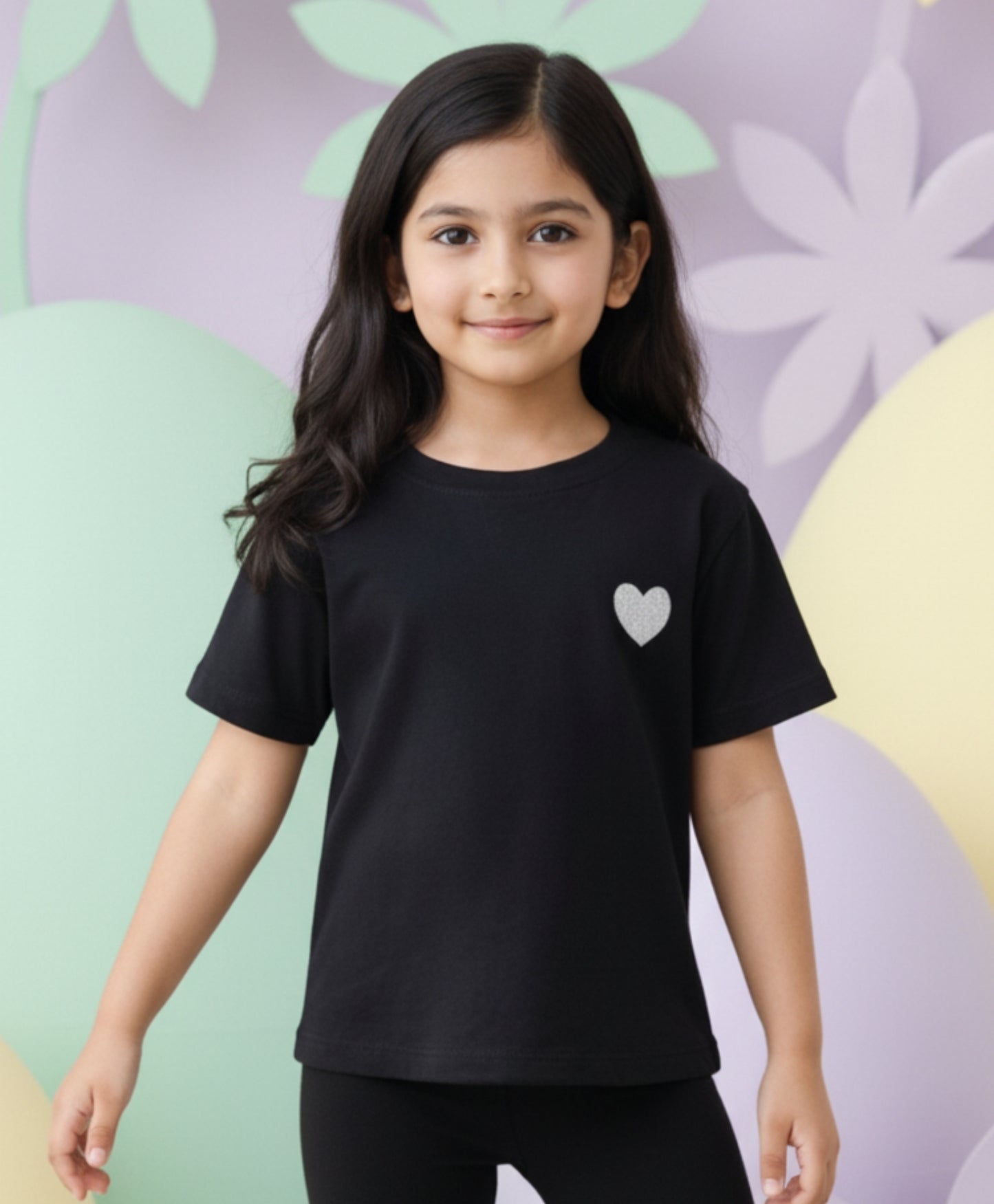 SILVER HEART BLACK SUMMER GIRLS T-SHIRT-BLACK - Anthrilo 