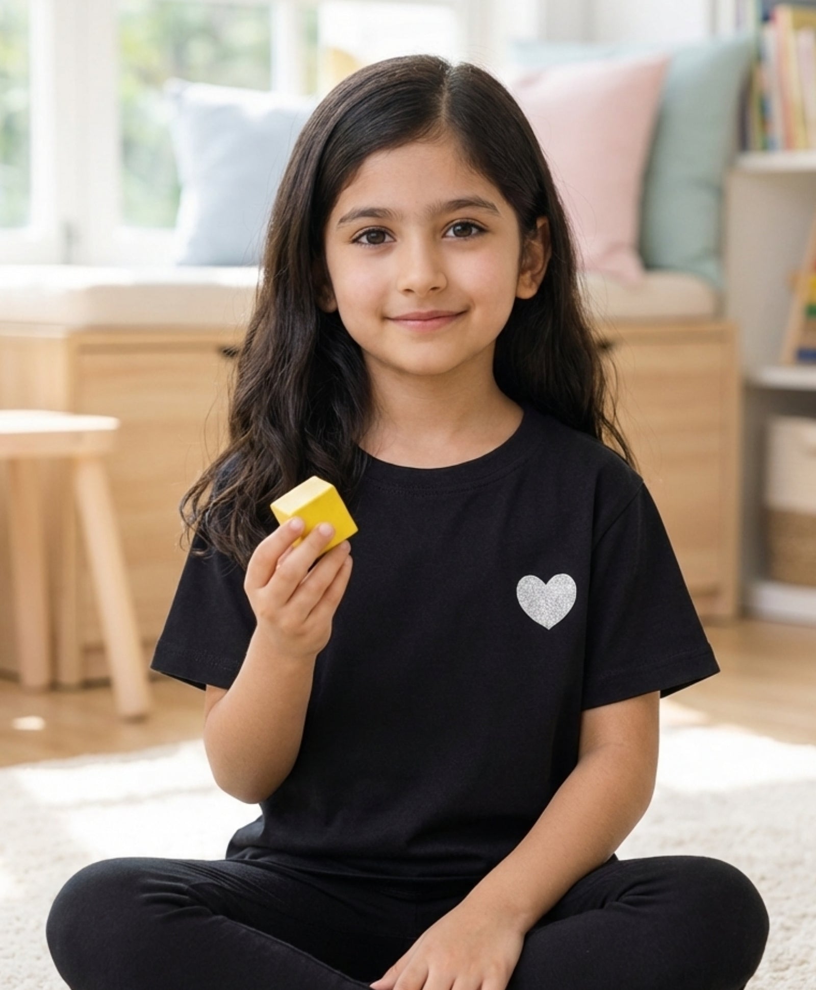 SILVER HEART BLACK SUMMER GIRLS T-SHIRT-BLACK - Anthrilo 