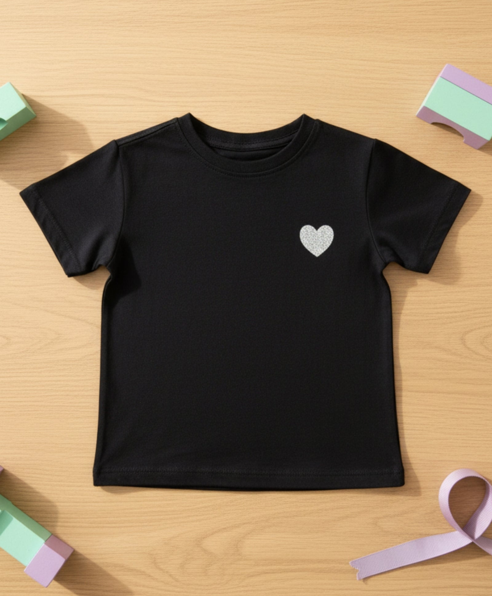 SILVER HEART BLACK SUMMER GIRLS T-SHIRT-BLACK - Anthrilo 