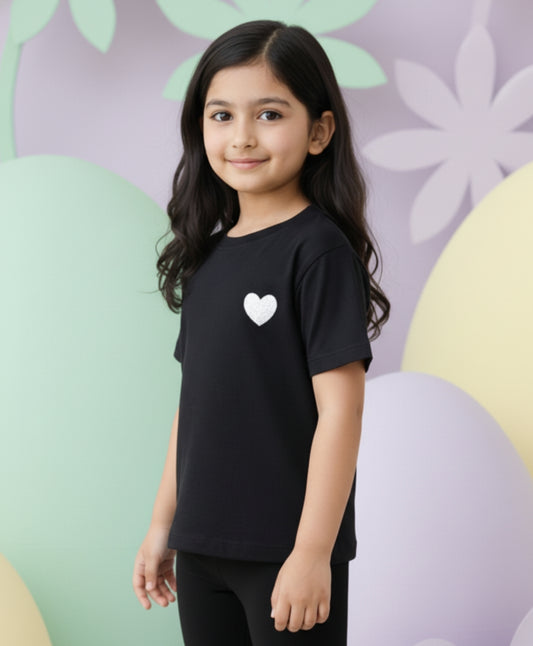 BLACK HEART SHORT SLEEVES SUMMER T-SHIRT - BLACK