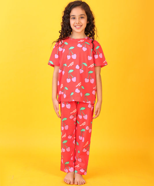 CHERRY RED SHORT SLEEVES PYJAMA SET - RED