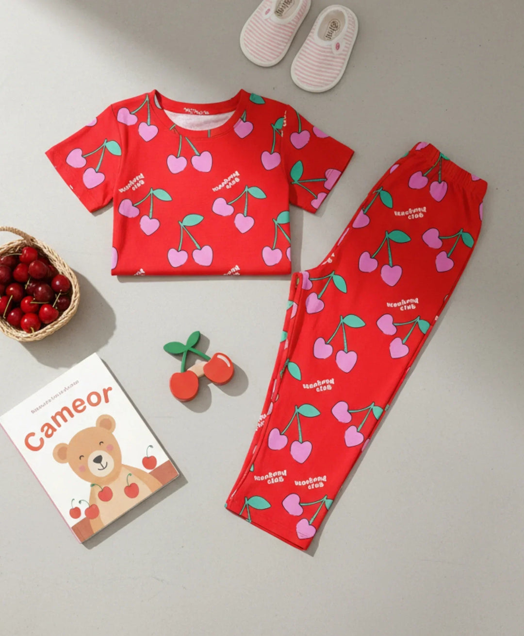 CHERRY RED SHORT SLEEVES PYJAMA SET - RED - Anthrilo 