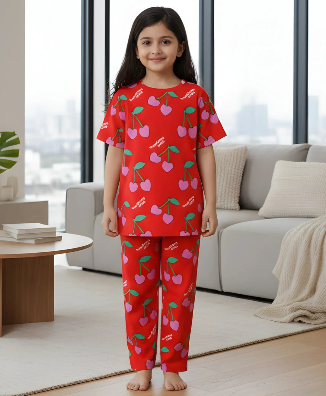 CHERRY RED SHORT SLEEVES PYJAMA SET - RED - Anthrilo 
